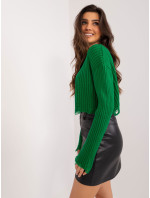 Zelený krátky oversize sveter s vlnou