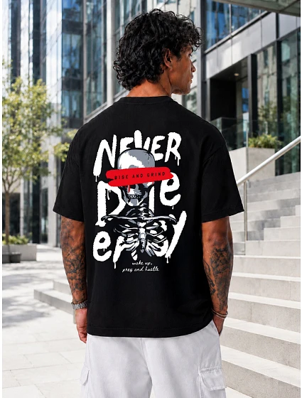 Pánske bavlnené tričko nadmernej veľkosti s čiernou potlačou FashionStreet NX4008R Pánske bavlnené tričko nadmernej veľkosti s čiernou potlačou FashionStreet NX4008R