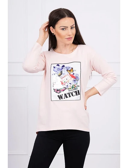 Halenka s 3D grafikou Watch powder pink