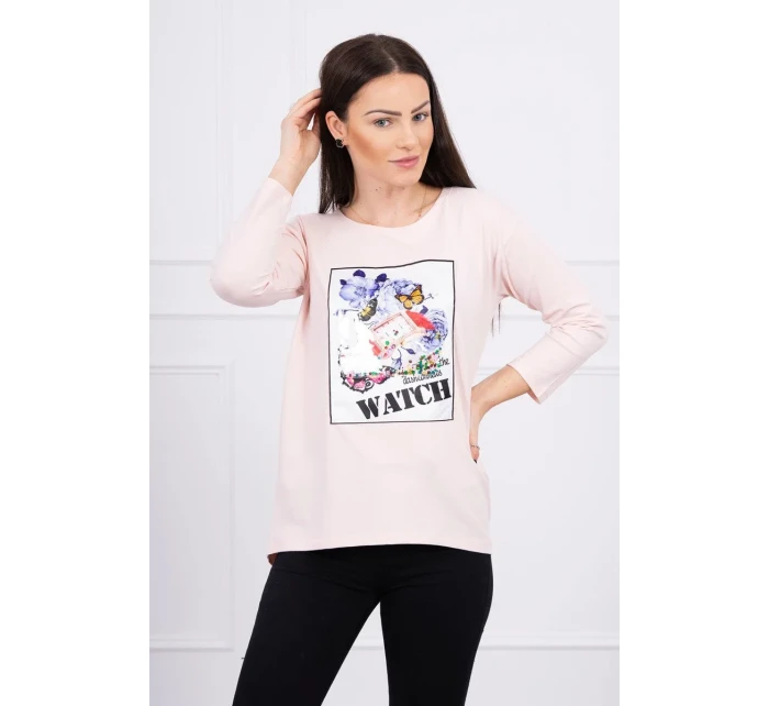 Blúzka s 3D grafikou Watch powder pink