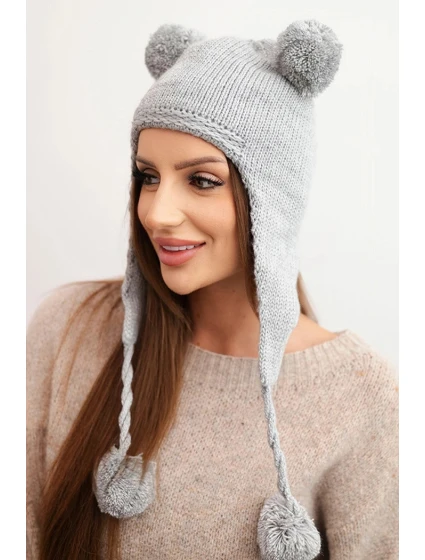 Dámská zimní čepice vlněná s ušanka šedá model 21753183 - K-Fashion Dámská zimní čepice vlněná s ušanka šedá model 21753183 - K-Fashion
