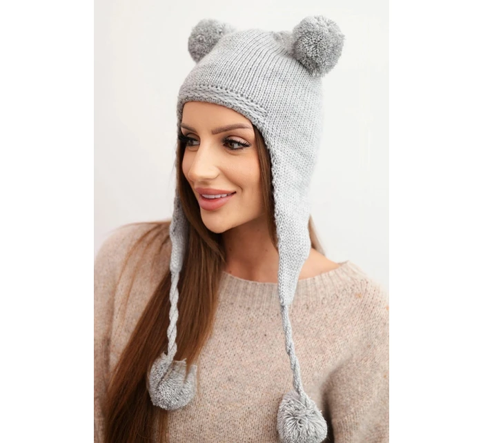 Dámská zimní čepice vlněná s ušanka šedá model 21753183 - K-Fashion Dámská zimní čepice vlněná s ušanka šedá model 21753183 - K-Fashion