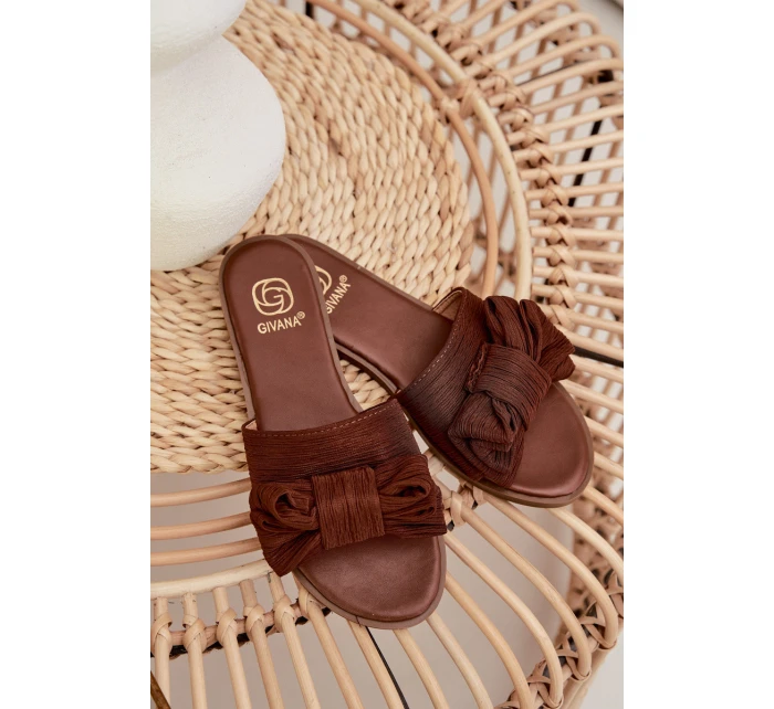 Dámské ploché sandály s mašlí Hnědé Amivelle