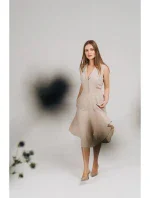 S409 Priliehavé košeľové šaty - béžové