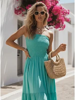 Dámske maxi šaty bez ramienok v morskom odtieni FashionStreet EY2667 Dámske maxi šaty bez ramienok v morskom odtieni FashionStreet EY2667