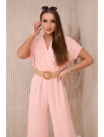 Kombinéza s ozdobným opaskom v páse lososová Kombinéza s ozdobným opaskom v páse lososová