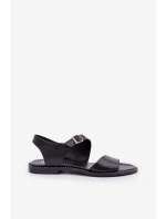 Dámské kožené ploché sandály model 21682497 černé - Zazoo