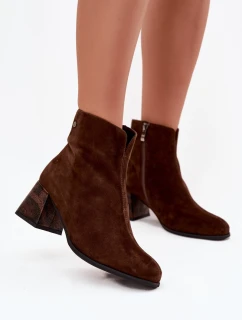 Skórzane Zamszowe Botki Damskie Na Słupku Maciejka K7202-02 Czekoladowe