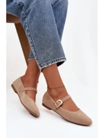 Baleríny s páskem a zlatým sponou Eko semiš Béžové model 21744478 - Boto