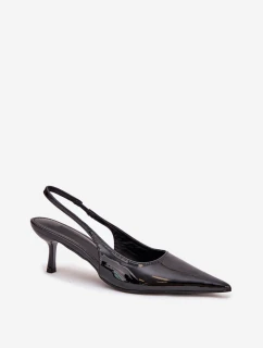 Dámské lakované lodičky na jehlovém podpatku s odkrytou patou Talira – černé