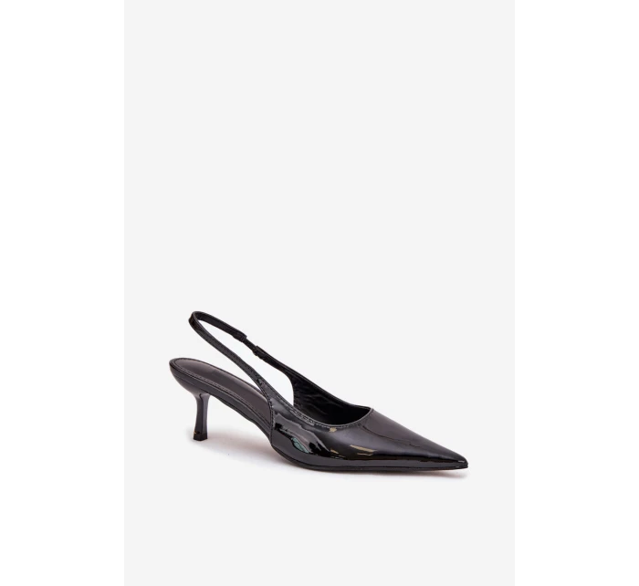 Dámské lakované lodičky na jehlovém podpatku s odkrytou patou Talira – černé Dámské lakované lodičky na jehlovém podpatku s odkrytou patou Talira – černé