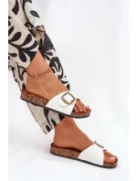 Dámske papuče na korkovej platforme s prackou - biele Dámske papuče na korkovej platforme s prackou - biele