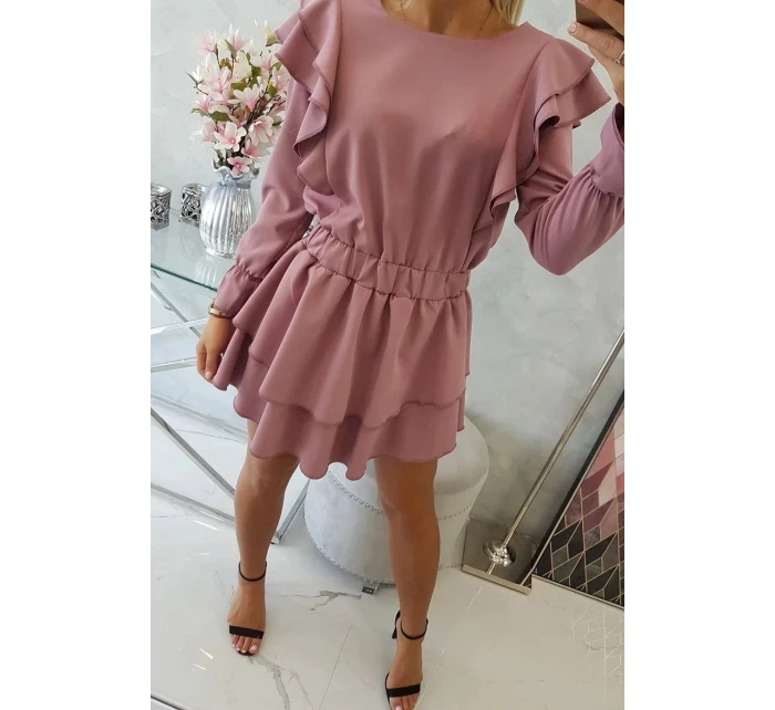 Dámske šaty s vertikálnymi volánmi 16095 tmavo ružové - Kesi