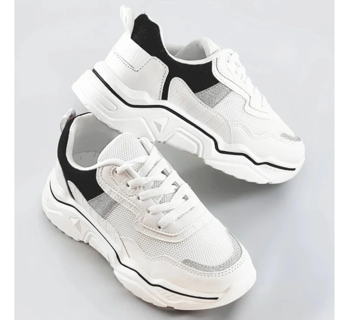 Bielo-čierne dámske sneakersy s brokátovými vsadkami (LU-2) Bielo-čierne dámske sneakersy s brokátovými vsadkami (LU-2)