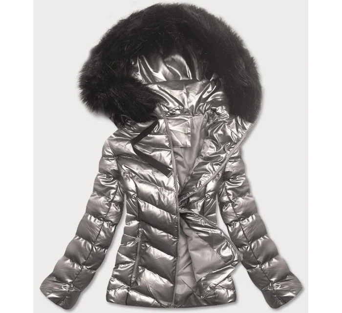 Strieborná lesklá dámska zimná bunda s kapucňou (5m773-401) Strieborná lesklá dámska zimná bunda s kapucňou (5m773-401)