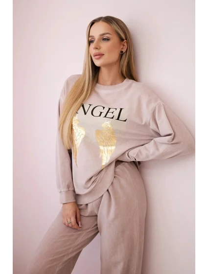 Bavlnená súprava Angel tepláky + nohavice púdrovo ružová