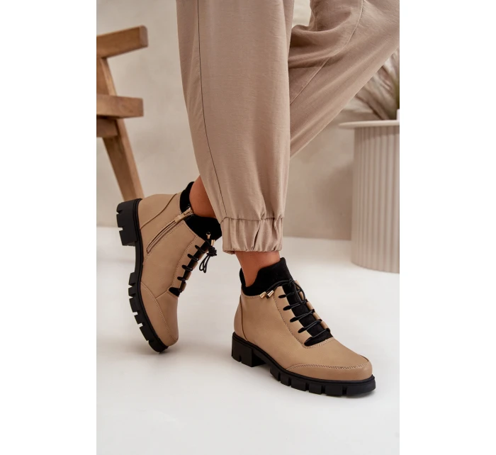 Niskie Botki Damskie Ocieplane Z Eko Skóry Beżowe Erisabelle Niskie Botki Damskie Ocieplane Z Eko Skóry Beżowe Erisabelle