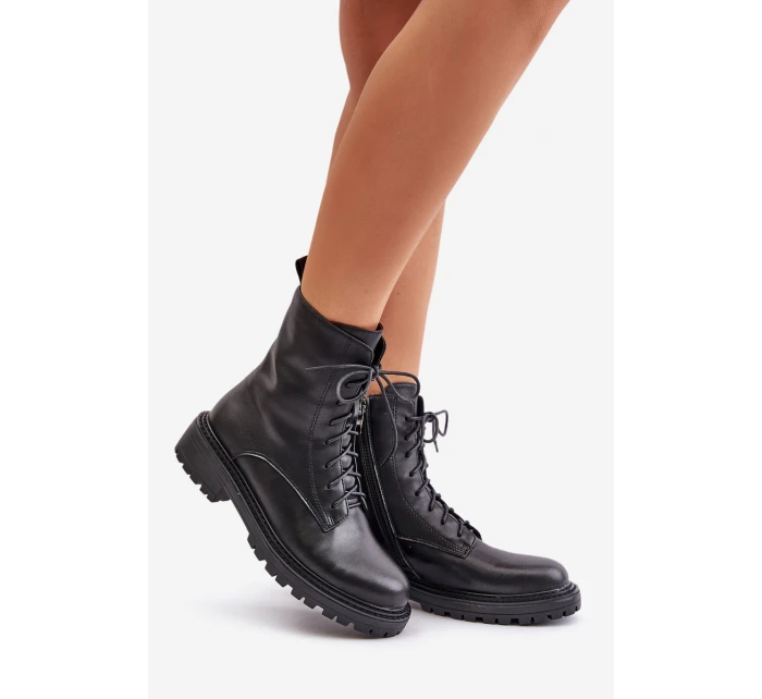 Skórzane Botki Workery Ocieplane Na Zamek Czarne Elosie Skórzane Botki Workery Ocieplane Na Zamek Czarne Elosie