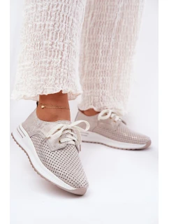 Skórzane Lekkie Półbuty Damskie Na Platformie Artiker 56C2113 Beżowo-Złote