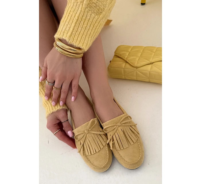 Dámské mokasíny s třásněmi Žluté model 21915094 - Boto