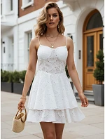 Dámske bavlnené šaty s prelamovanou výšivkou, biele, FashionStreet EY2680