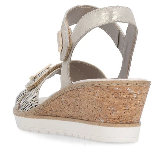 Dámské zlaté kožené sandály na platformě Remonte by model 22122449 - Rieker