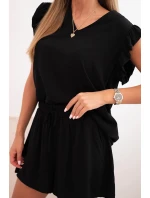 Dámský komplet z model 21214031 blůza s volánky a krátké šortky černý - K-Fashion