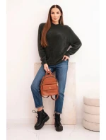 Dámský svetr s model 21780797 texturou a vlnou a dlouhým rukávem khaki - K-Fashion