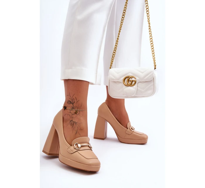 Modne Skórzane Czółenka Nude Rouse