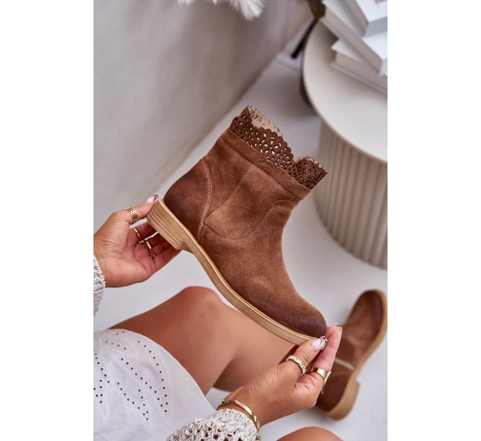 Niskie Botki Damskie Na Płaskim Obcasie Zamszowe Lewski 3624 Brązowe Niskie Botki Damskie Na Płaskim Obcasie Zamszowe Lewski 3624 Brązowe