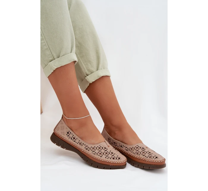 Dámské Ažurové Baleríny z Přírodní Kůže Sergio Leone SP-006 Růžové