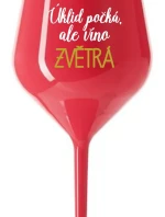 ÚKLID POČKÁ, ALE VÍNO ZVĚTRÁ - červená nerozbitná sklenice na víno 470 ml