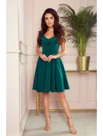 POLA - Dámske šaty v fľaškovo zelenej farbe s volánikmi vo výstrihu 307-2