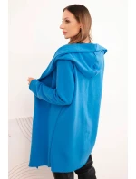 Dámská bavlněná bunda s kapucí a prodlouženým předním dílem chabrová