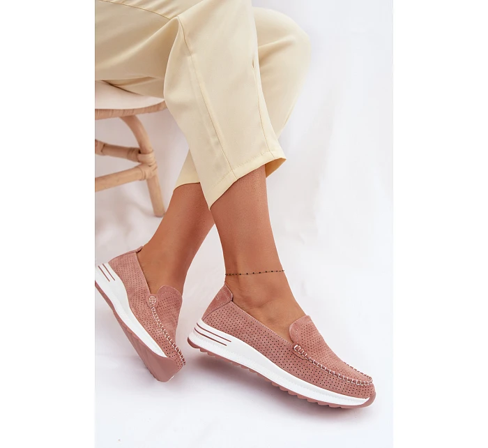 Růžové dámské semišové mokasiny Pevina
