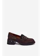 Dámské mokasiny z přírodního semiše na nízkém podpatku model 22100103 Čokoládové - VINCEZA Dámské mokasiny z přírodního semiše na nízkém podpatku model 22100103 Čokoládové - VINCEZA