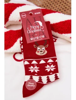 Pánske vianočné ponožky s motívom sobov - červené