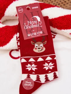 Pánske vianočné ponožky s motívom sobov - červené