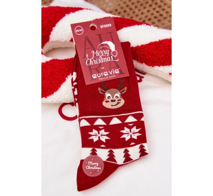 Pánske vianočné ponožky s motívom sobov - červené Pánske vianočné ponožky s motívom sobov - červené