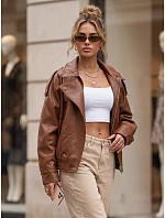Dámská kožená bunda se stojáčkem, světle hnědá, FashionStreet TY6065 Dámská kožená bunda se stojáčkem, světle hnědá, FashionStreet TY6065