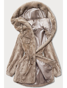 Béžová kožušinová bunda s kapucňou (B8049-12)