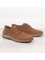 Pánské kožené polobotky M model 22008944 hnědé s ažurovým vzorem - Rieker Pánské kožené polobotky M model 22008944 hnědé s ažurovým vzorem - Rieker