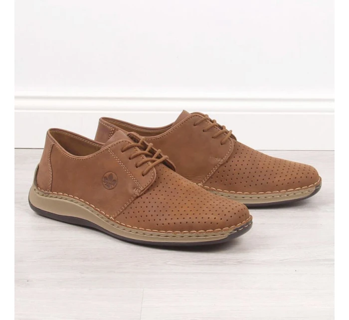 Pánské kožené polobotky M model 22008944 hnědé s ažurovým vzorem - Rieker Pánské kožené polobotky M model 22008944 hnědé s ažurovým vzorem - Rieker