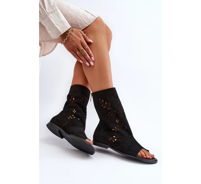 Zazoo 3437 Damskie Zamszowe Sandały Z Cholewką Na Zamek Czarne Zazoo 3437 Damskie Zamszowe Sandały Z Cholewką Na Zamek Czarne