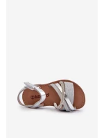 Błyszczące Dziecięce Sandałki Na Rzep Srebrne Delphina