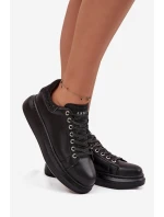 Dámské tenisky z pravé kůže model 21711761 Černé - Goe Dámské tenisky z pravé kůže model 21711761 Černé - Goe