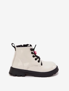 Zateplené dětské lakované kotníkové boty s přezkou Medvídek Bílá model 21718351 - Boto