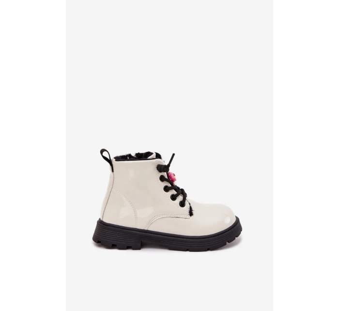 Zateplené dětské lakované kotníkové boty s přezkou Medvídek Bílá model 21718351 - Boto