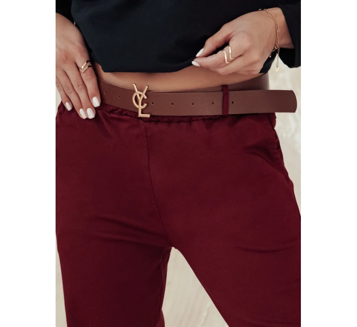 Dámske nohavice chinos s opaskom ELEGANTENO bordová FashionStreet UY2256 Dámske nohavice chinos s opaskom ELEGANTENO bordová FashionStreet UY2256