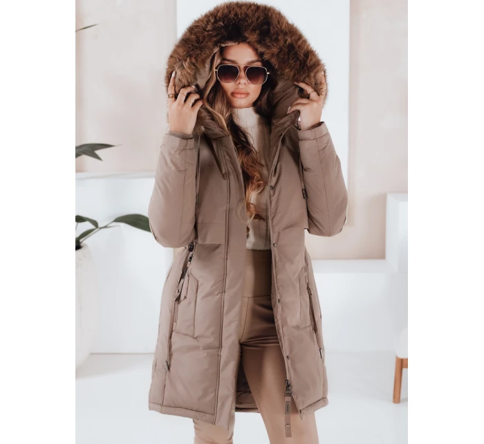Dámská zimní bunda parka s kapucí tmavě béžová Dstreet model 21991282 - FashionStreet